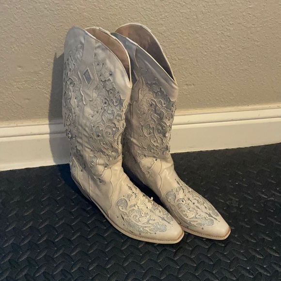 Shoes - White glitter women’s cowboy boots size 41 European, US 10.5